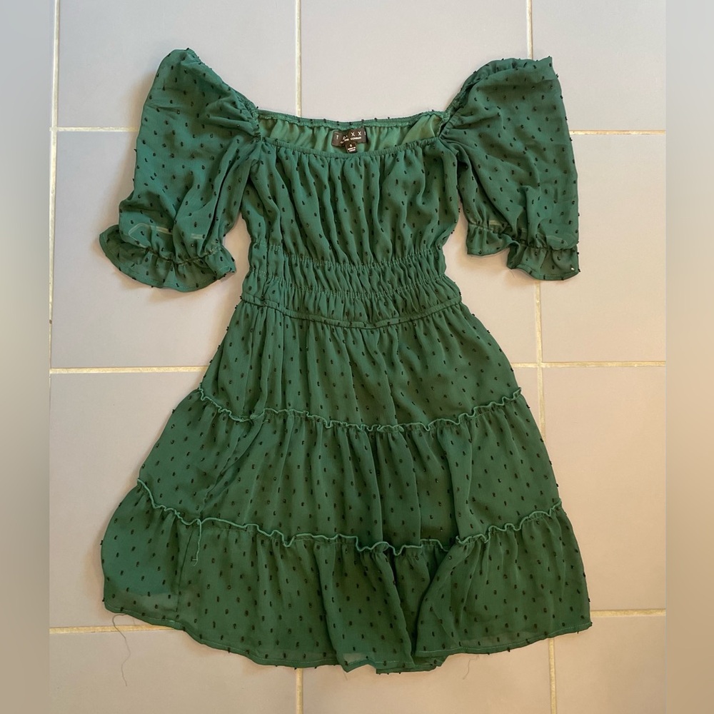 Green Mini Dress with Black Polka Dots